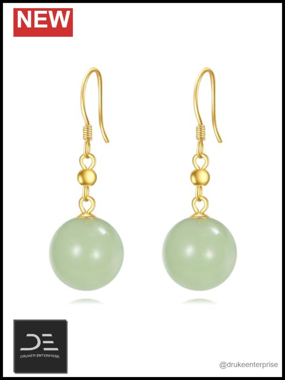 18kt Gold Over Sterling Silver Jade Moonstone Dangle Earrings 10mm Round Bead